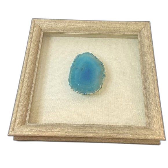 VTG Teal Blue Agate Slice Shadow Box Frame Glass Window Wall Decor 8.5” Square - Picture 2 of 4